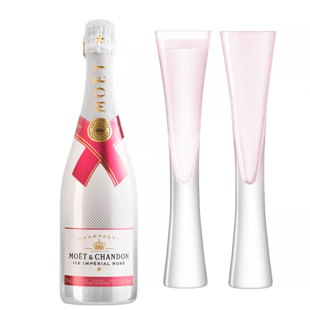 Moet &amp;amp; Chandon Ice Imperial Rose 75cl with LSA Blush Flutes